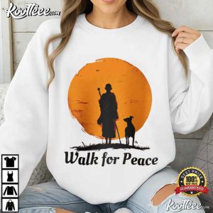 Peace Walking Monk And Dog Minimalist Zen Art T Shirt (4)