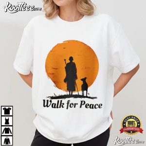 Peace Walking Monk And Dog Minimalist Zen Art T Shirt (1)