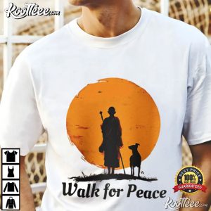 Peace Walking Monk And Dog Minimalist Zen Art T Shirt (2)