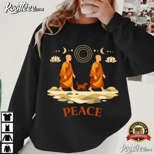 Peace Walking Monks Dog Minimalist Zen Art Buddhist T Shirt (4)