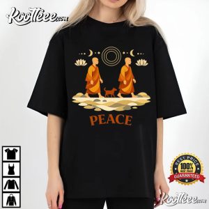 Peace Walking Monks Dog Minimalist Zen Art Buddhist T Shirt (1)