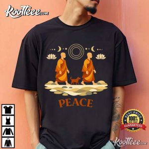 Peace Walking Monks Dog Minimalist Zen Art Buddhist T Shirt (2)