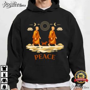 Peace Walking Monks Dog Minimalist Zen Art Buddhist T Shirt (3)