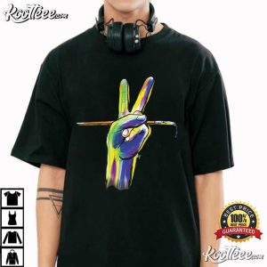 Peace Sign And Artist Brush Vibrant Abstract Art T Shirt (3)