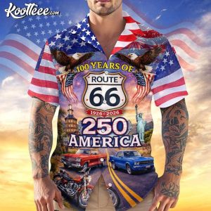 Celebrate 100 Years Of Road Route 66 Custom Car Photo Hawaiian Shirt