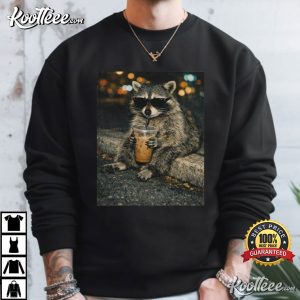 Raccoon Drinking Iced Coffee Animal Meme T Shirt (4)