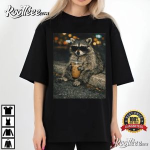 Raccoon Drinking Iced Coffee Animal Meme T Shirt (2)