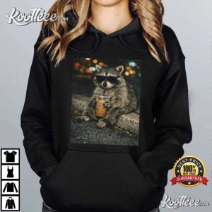 Raccoon Drinking Iced Coffee Animal Meme T Shirt (3)