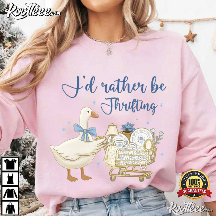 I’d Rather Be Thrifting Blue Gold Vintage Decor Cart T-Shirt