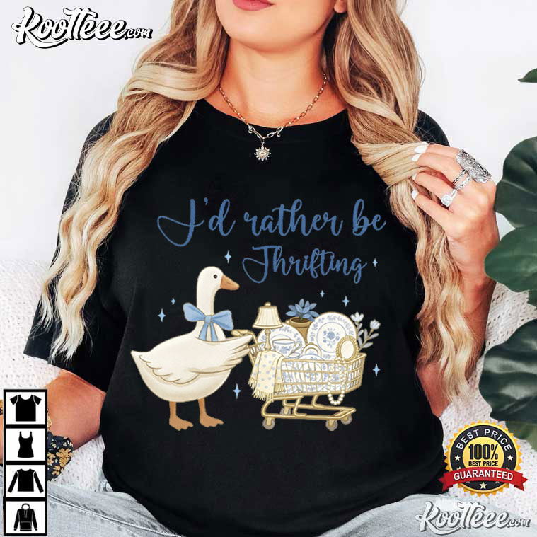 I’d Rather Be Thrifting Blue Gold Vintage Decor Cart T-Shirt