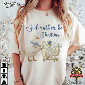 I’d Rather Be Thrifting Blue Gold Vintage Decor Cart T Shirt (2)