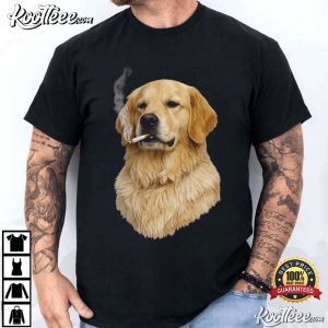 Smoking Golden Retriever Funny Dog Face T Shirt (2)