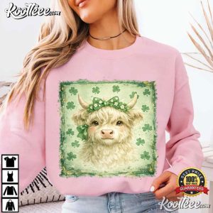 Lucky Highland Cow St Patrick's Day Shamrock T Shirt (1)