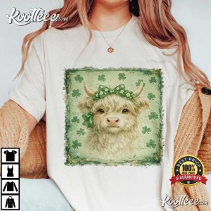 Lucky Highland Cow St Patrick's Day Shamrock T Shirt (3)