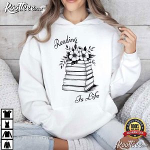 Reading Is Life Bookish Floral Book Stack T Shirt (3)