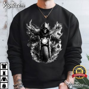 Grim Reaper Motorcycle Skull Biker T Shirt (1)