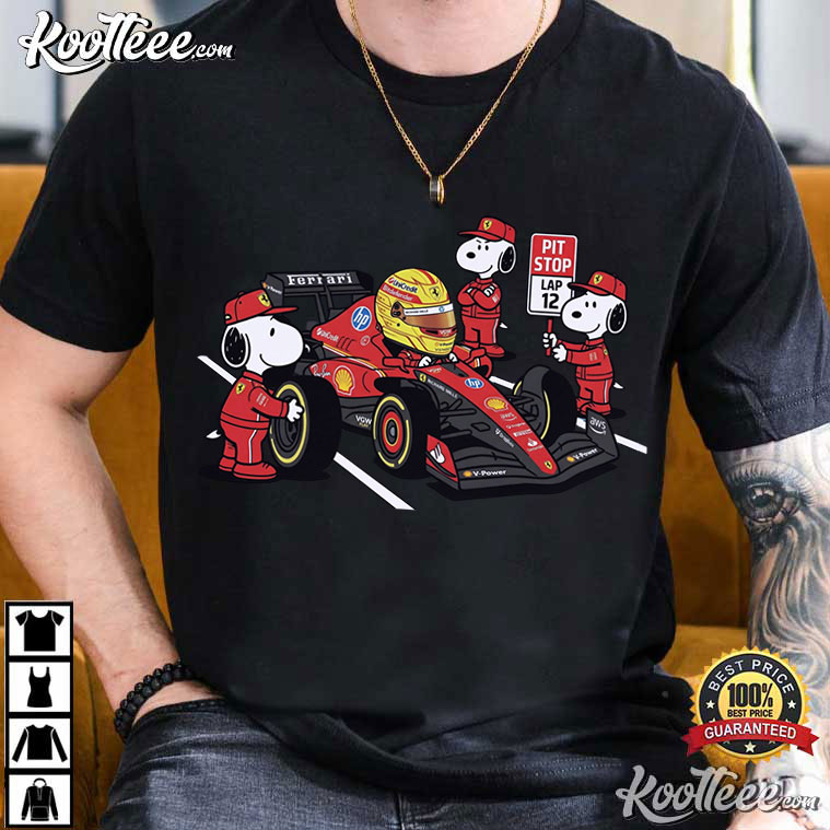 Lewis Hamilton Snoopy Pit Crew F1 Ferrari Racing Cartoon T-Shirt Lewis Hamilton Snoopy Pit Crew F1 Ferrari Racing Cartoon T-Shirt