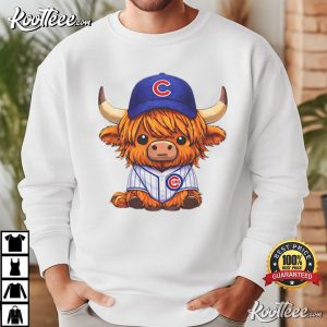 Highland Cow In Cubs Baseball Jersey Cute Mascot T-Shirt Highland Cow In Cubs Baseball Jersey Cute Mascot T Shirt (1)