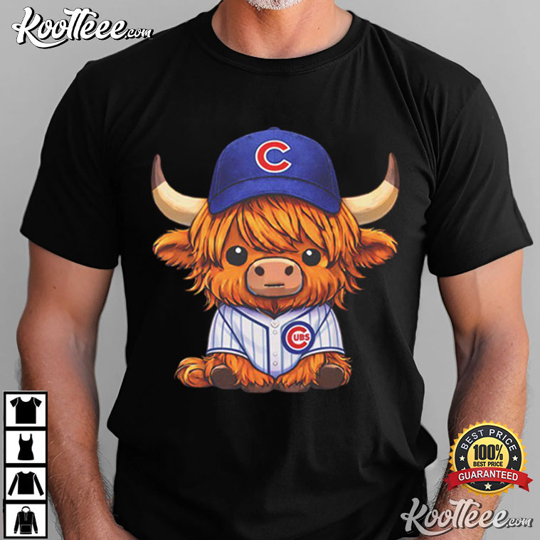 Highland Cow In Cubs Baseball Jersey Cute Mascot T-Shirt Highland Cow In Cubs Baseball Jersey Cute Mascot T-Shirt