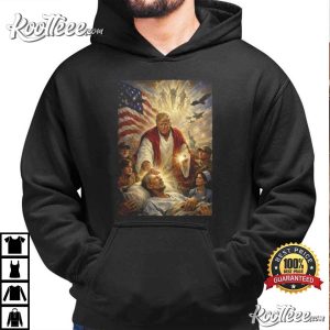Trump Jesus Patriotic Healing Scene 2026 Humor T Shirt (4)