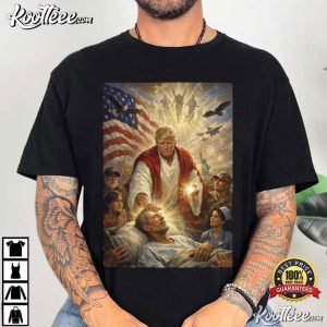 Trump Jesus Patriotic Healing Scene 2026 Humor T Shirt (2)