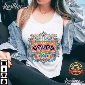 San Antonio Spurs Floral Vintage Boho Graphic T Shirt (4)
