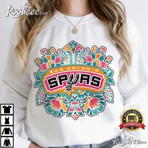 San Antonio Spurs Floral Vintage Boho Graphic T Shirt (3)