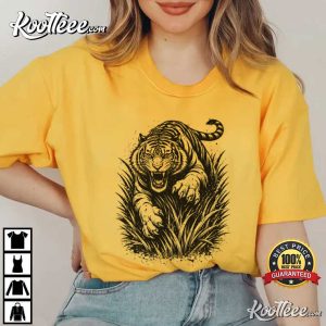 Pouncing Tiger Vintage Safari Nature Wildlife Apparel T Shirt (1)