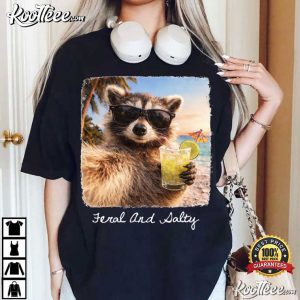 Feral And Salty Funny Raccoon Sunglasses Cocktail T Shirt (2)