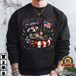 Raccoon Drinking Beer 4th Of July Patriotic Fireworks Funny T Shirt (4)