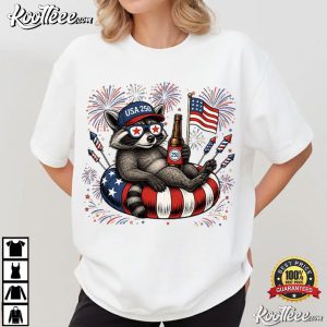 Raccoon Drinking Beer 4th Of July Patriotic Fireworks Funny T Shirt (1)