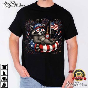 Raccoon Drinking Beer 4th Of July Patriotic Fireworks Funny T Shirt (3)