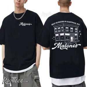 Off Campus Malone's Bar Best Burgers Hastings MA T Shirt (1)