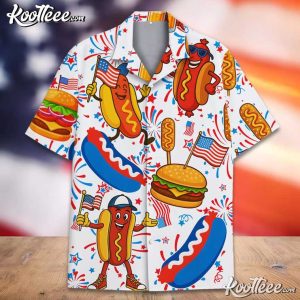 Hot Dog Burger American Flag Funny Foodie Patriotic Hawaiian Shirt (3)