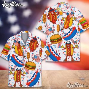 Hot Dog Burger American Flag Funny Foodie Patriotic Hawaiian Shirt (1)