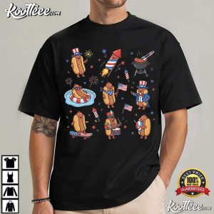 4th Of July Hot Dog Patriotic BBQ American Flag Fireworks T Shirt (1)