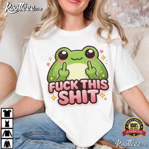 Fuck This Shit Cartoon Frog Double Middle Fingers Funny T-Shirt