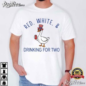Red White And Drinking For Two Pregnancy Goose Fourth Of July T Shirt (1)
