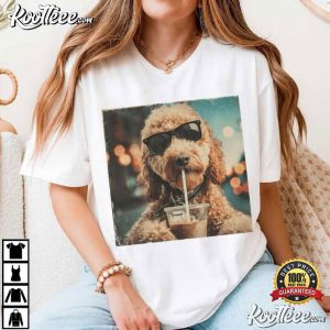 Dog Lover Funny Drinking Iced Coffee Prehistoric Meme Graphic T Shirt (4)
