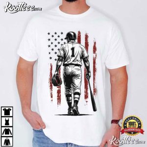 Patriotic Baseball Player American Flag Sports T Shirt (1)