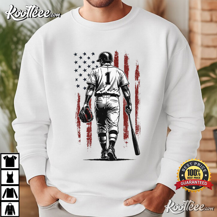 Patriotic Baseball Player American Flag Sports T-Shirt Patriotic Baseball Player American Flag Sports T-Shirt