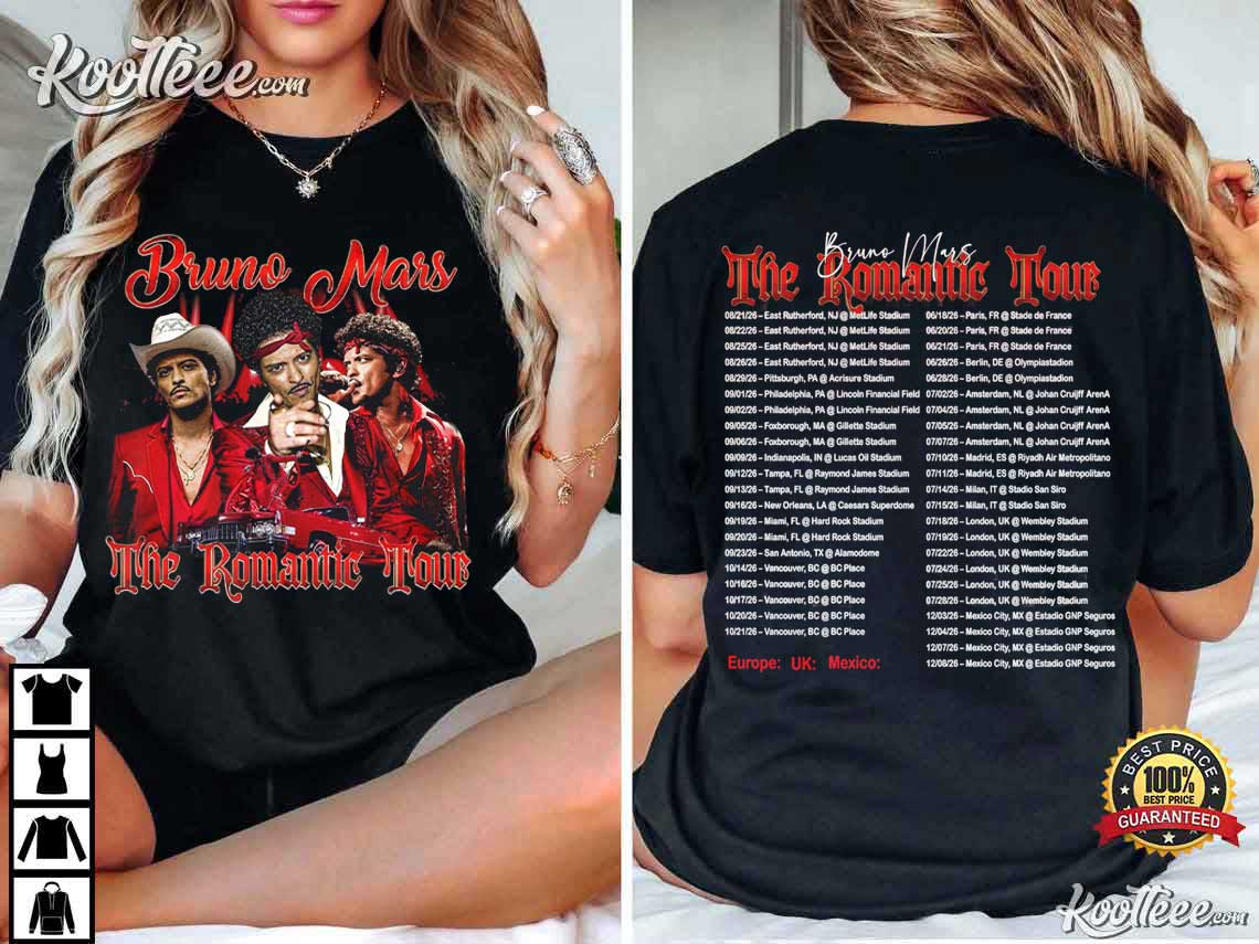 Bruno Mars The Romantic Tour 2026 Fan Merch Music T-Shirt Bruno Mars The Romantic Tour 2026 Fan Merch Music T-Shirt