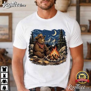 Cowboy Bear Camping Campfire Smores Cute T Shirt (1)
