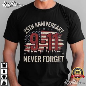 Patriotic 25th Anniversary 911 Never Forget American Flag Memorial T Shirt (1)