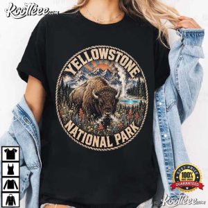 Yellowstone National Park Vintage Bison Art T Shirt (2)