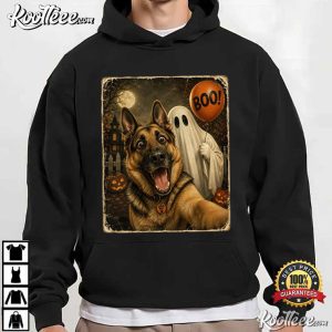 German Shepherd Ghost Selfie Funny Halloween T Shirt (4)
