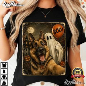 German Shepherd Ghost Selfie Funny Halloween T Shirt (2)