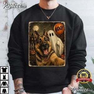 German Shepherd Ghost Selfie Funny Halloween T Shirt (3)