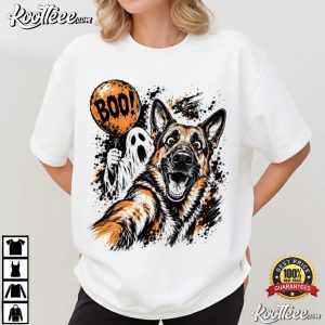 Halloween Ghost German Shepherd Selfie Boo Dog Spooky T Shirt (4)