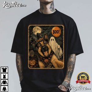 Halloween German Shepherd Ghost Selfie Boo Dog T Shirt (1)